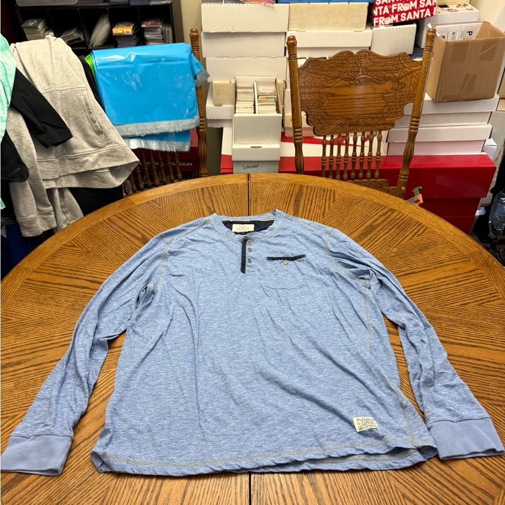 Flag and Anthem Men's Blue Long Sleeve Henley